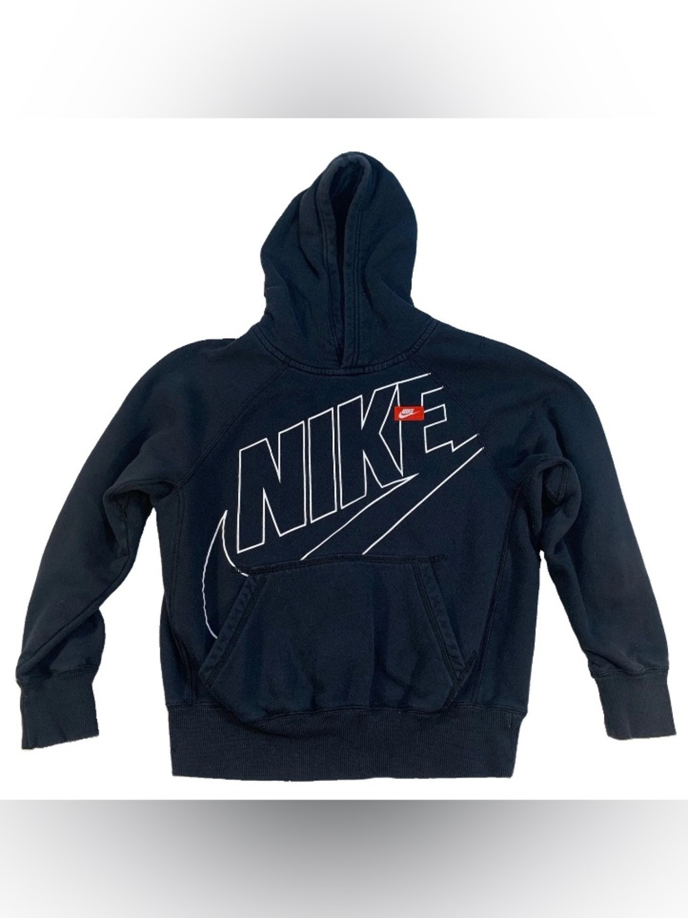 Nike Navy Pullover Hoodie with White Outline Logo Youth M